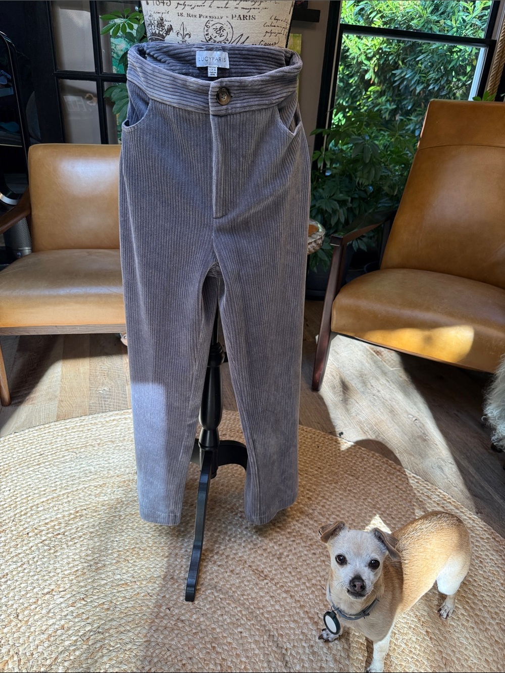 Lucy Paris Gray Corduroy High-Rise Trousers